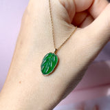 SOLD OUT: Icy A-Grade Imperial Green Jadeite Bespoke Leaf Pendant No.171813