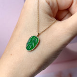 SOLD OUT: Icy A-Grade Imperial Green Jadeite Bespoke Leaf Pendant No.171813