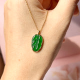 SOLD OUT: Icy A-Grade Imperial Green Jadeite Bespoke Leaf Pendant No.171813