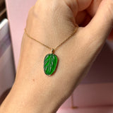 Icy A-Grade Imperial Green Jadeite Bespoke Leaf Pendant No.171814