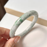 SOLD OUT: 62.2mm A-Grade Natural Floral Imperial Green Jadeite Traditional Round Bangle No. 152004