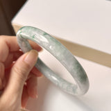 SOLD OUT: 62.2mm A-Grade Natural Floral Imperial Green Jadeite Traditional Round Bangle No. 152004