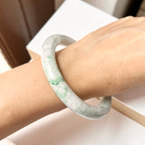 SOLD OUT: 62.2mm A-Grade Natural Floral Imperial Green Jadeite Traditional Round Bangle No. 152004