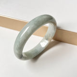 SOLD OUT: 53.8mm A-Grade Natural Light Bluish Green Jadeite Modern Round Bangle No. 152006