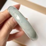 SOLD OUT: 53.8mm A-Grade Natural Light Bluish Green Jadeite Modern Round Bangle No. 152006