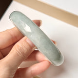 SOLD OUT: 53.8mm A-Grade Natural Light Bluish Green Jadeite Modern Round Bangle No. 152006