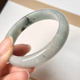 SOLD OUT: 53.8mm A-Grade Natural Light Bluish Green Jadeite Modern Round Bangle No. 152006