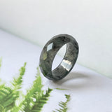 19.1mm A-Grade Natural Black Jadeite Abacus Ring Band (Faceted) No.162003