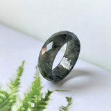 19.1mm A-Grade Natural Black Jadeite Abacus Ring Band (Faceted) No.162003