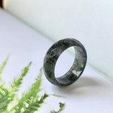 19.1mm A-Grade Natural Black Jadeite Abacus Ring Band (Faceted) No.162003