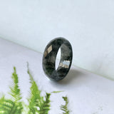 19.1mm A-Grade Natural Black Jadeite Abacus Ring Band (Faceted) No.162003