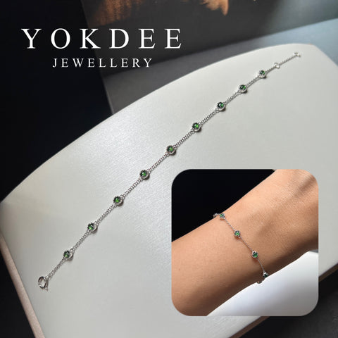 SOLD OUT: Icy A-Grade Natural Imperial Green Jadeite Petite Dolly Bracelet (White) No.190437