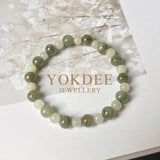 SOLD OUT: 7.5/5.9mm A-Grade Natural Light Green & Dark Yellowish Green Jadeite Beaded Bracelet No.190441