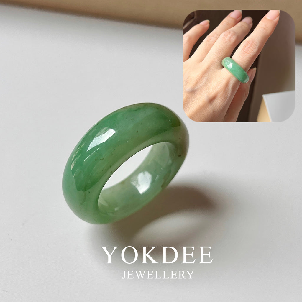 18.1mm A-Grade Natural Green Jadeite Abacus Ring Band No. 161531