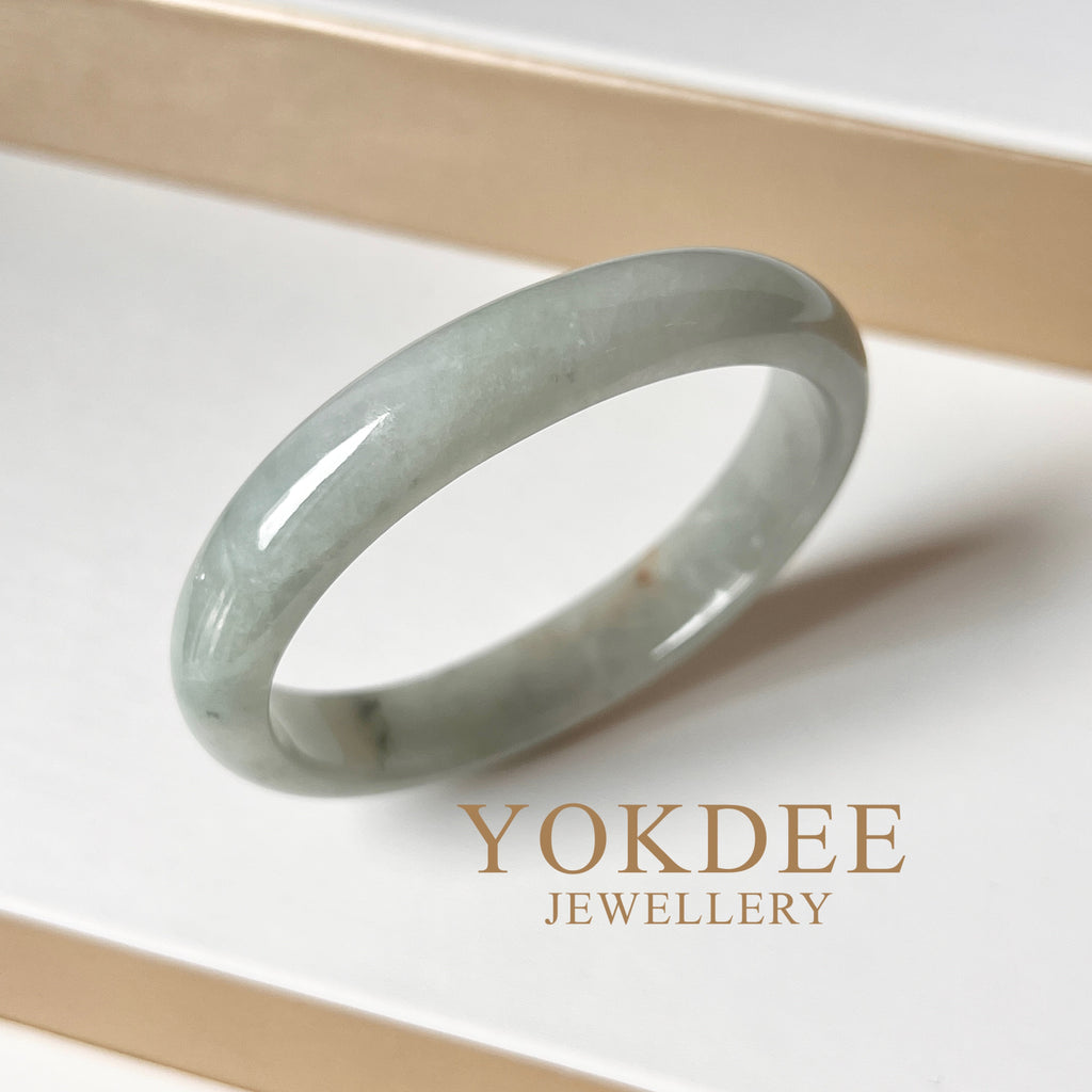 51.3mm A-Grade Natural Bluish Green Floral Jadeite Modern Oval Bangle No. 152014