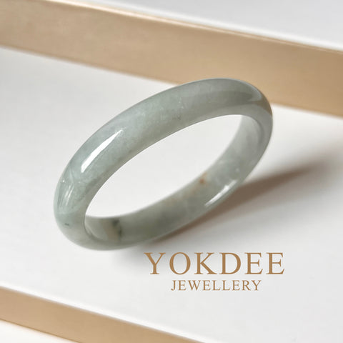 51.3mm A-Grade Natural Bluish Green Floral Jadeite Modern Oval Bangle No. 152014