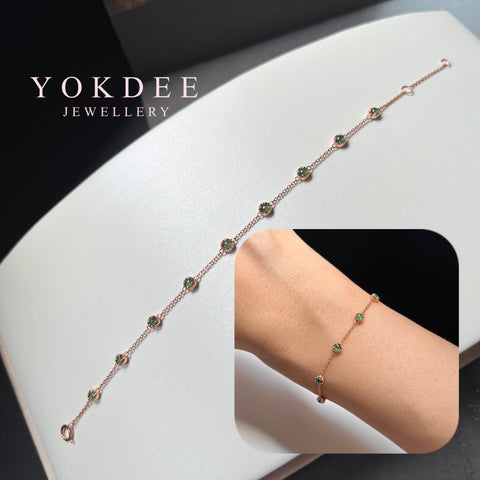 Icy A-Grade Natural Imperial Green Jadeite Petite Dolly Bracelet (Rose) No.190435