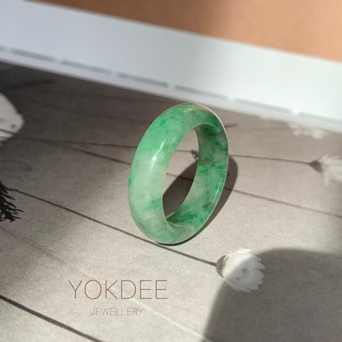 SOLD OUT: 18.7mm A-Grade Natural Moss On Snow Jadeite Ring Band No. 162188