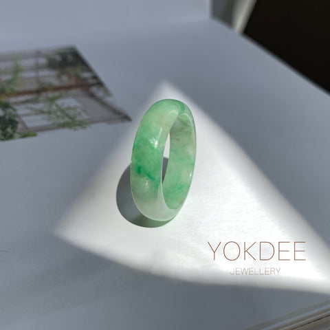 SOLD OUT: 19mm A-Grade Natural Moss On Snow Jadeite Ring Band No. 162183