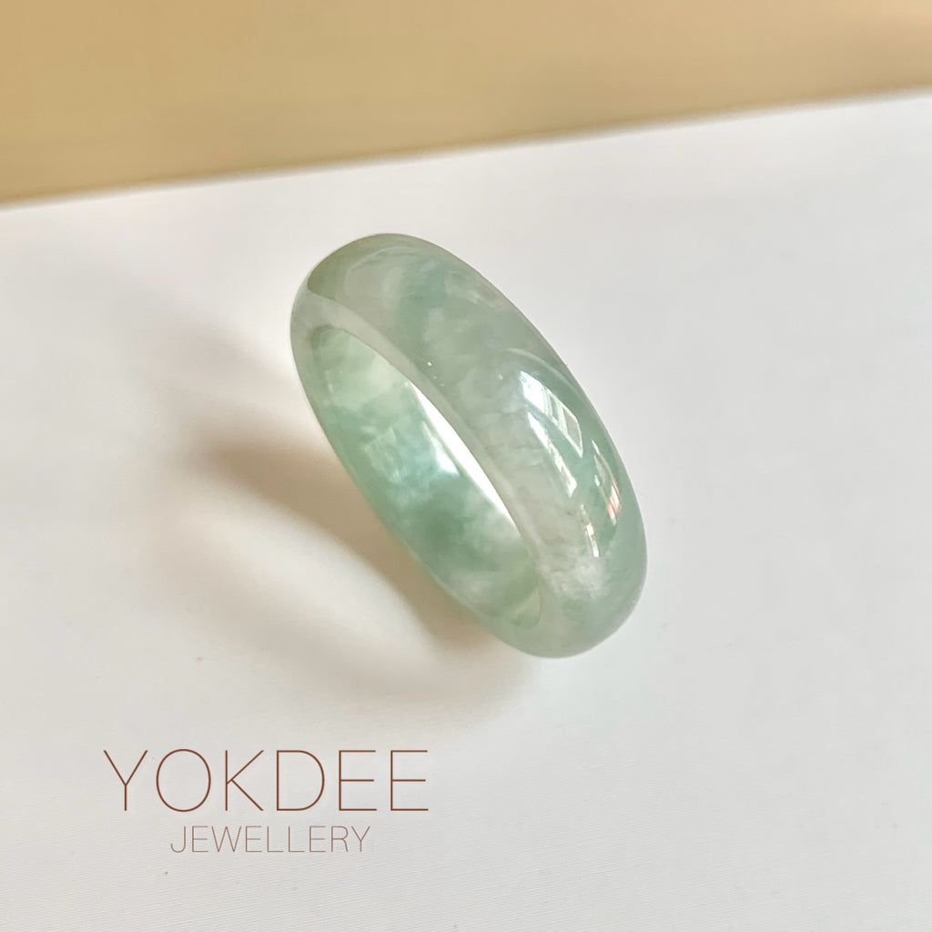 21.1mm A-Grade Natural Green Floral Jadeite Abacus Ring Band No.162443