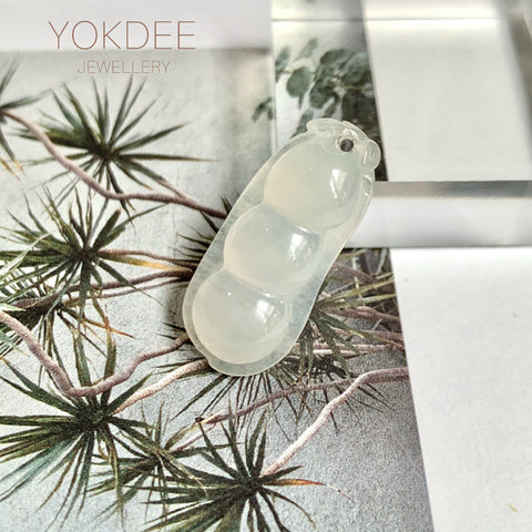 A-Grade White Jadeite Pea Pod Pendant No. 170893