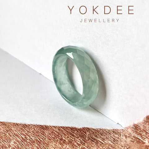 16.2mm A-Grade Natural Bluish Green Jadeite Faceted Abacus Ring Band No.162007