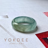 17.2mm A-Grade Natural Bluish Green Yellow Jadeite Faceted Abacus Ring Band No.162006