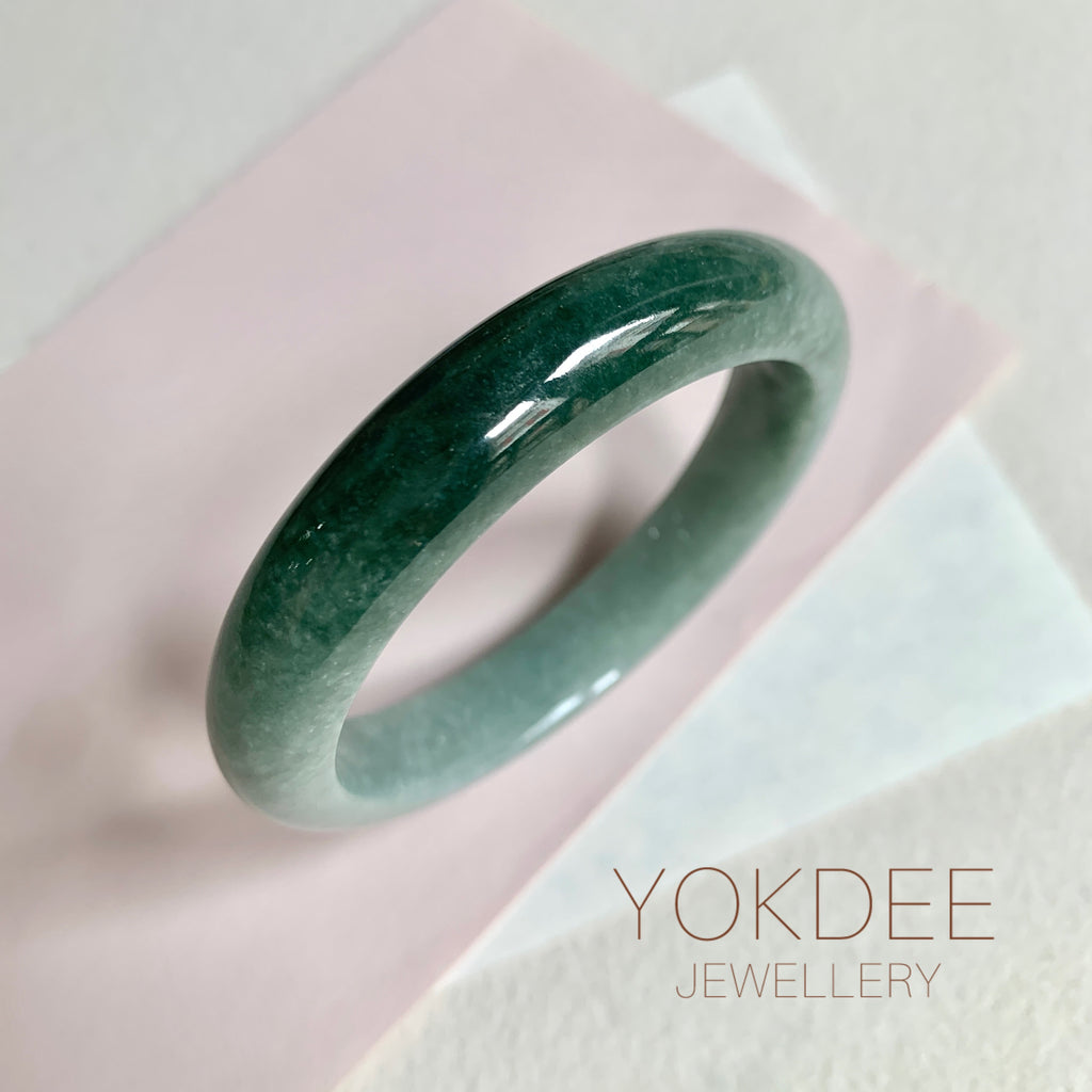 52.4mm A-Grade Natural Bluish Green Jadeite Modern Round Bangle No. 600153