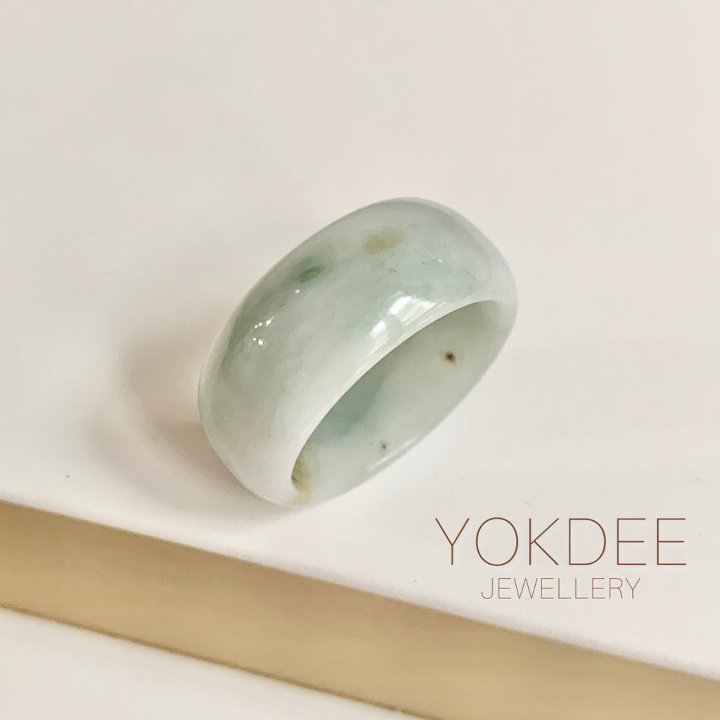 19.9mm A-Grade Natural Light Bluish Green Jadeite Abacus Ring Band No.162453