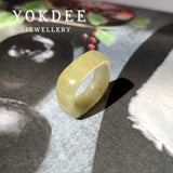 15.4mm A-Grade Natural Light Yellow Jadeite Square Abacus Ring Band No. 161509