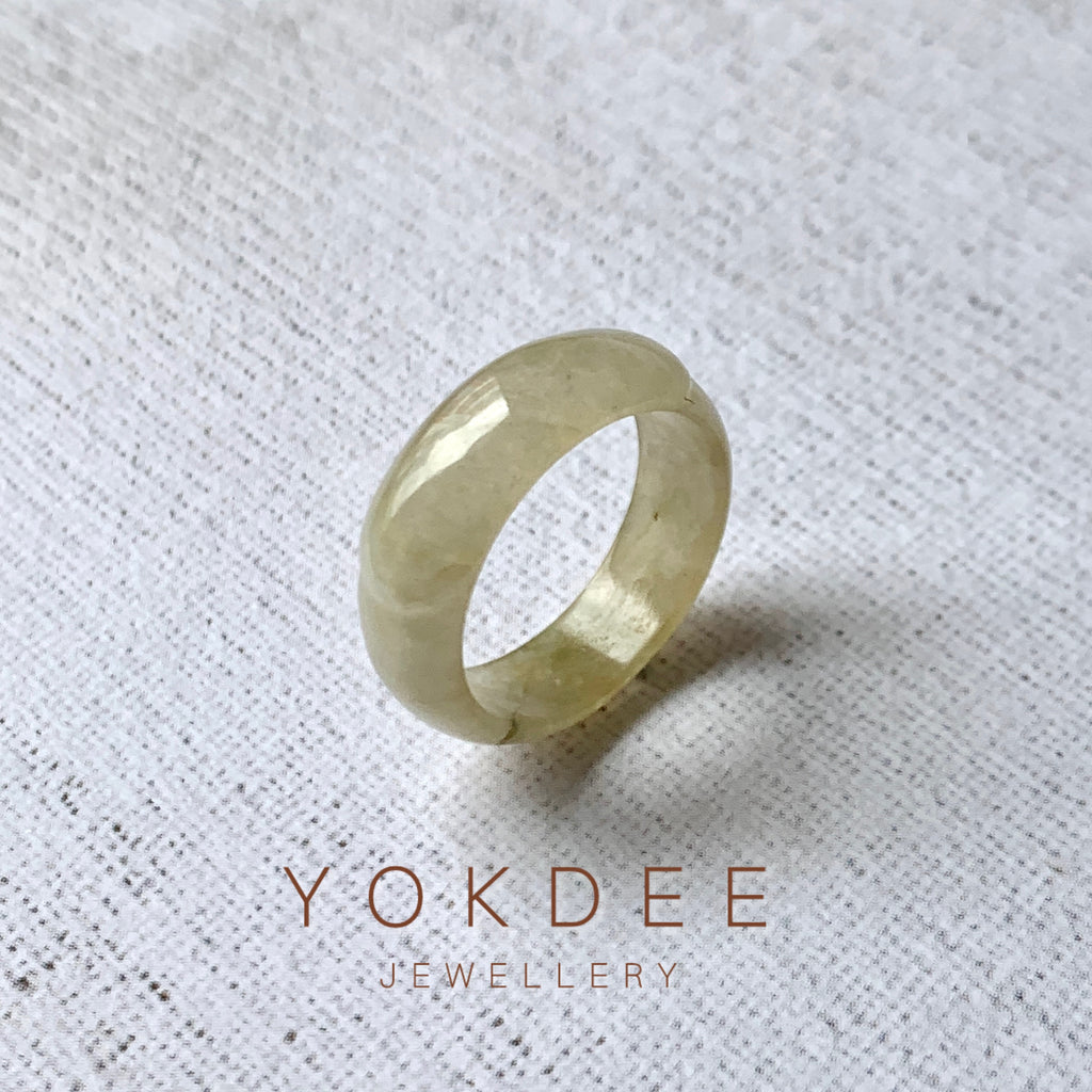 16.3mm A-Grade Natural Light Yellow Jadeite Saddle Top Ring Band No.162248