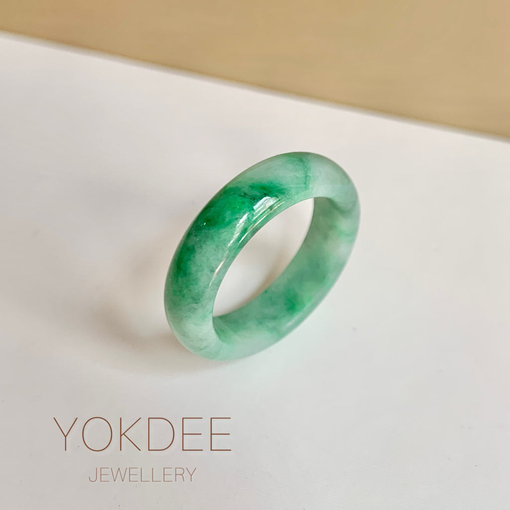 17.3mm A-Grade Natural Moss On Snow Jadeite Ring Band No. 162458