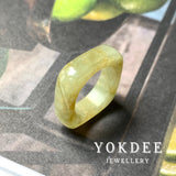 16.2mm A-Grade Natural Yellowish Green Jadeite Square Abacus Ring Band No. 161504