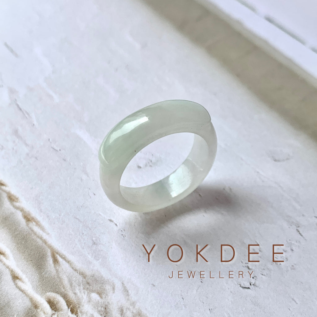 16.4mm A-Grade Natural White Green Jadeite Saddle Top Ring Band No.161987