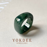 SOLD OUT: 16.3mm A-Grade Natural Dark Bluish Green Jadeite Square Abacus Ring Band No. 161996