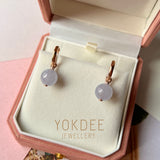 SOLD OUT: Icy A-Grade Natural Lavender Jadeite Sphere Huggies Earrings (with diamonds) No.180780