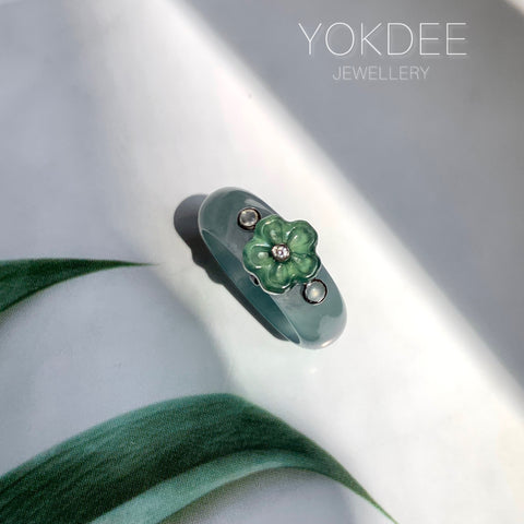 16.9mm A-Grade Natural Jadeite Joseon Dynasty Plum Blossom Ring (Maehwa) No.162422