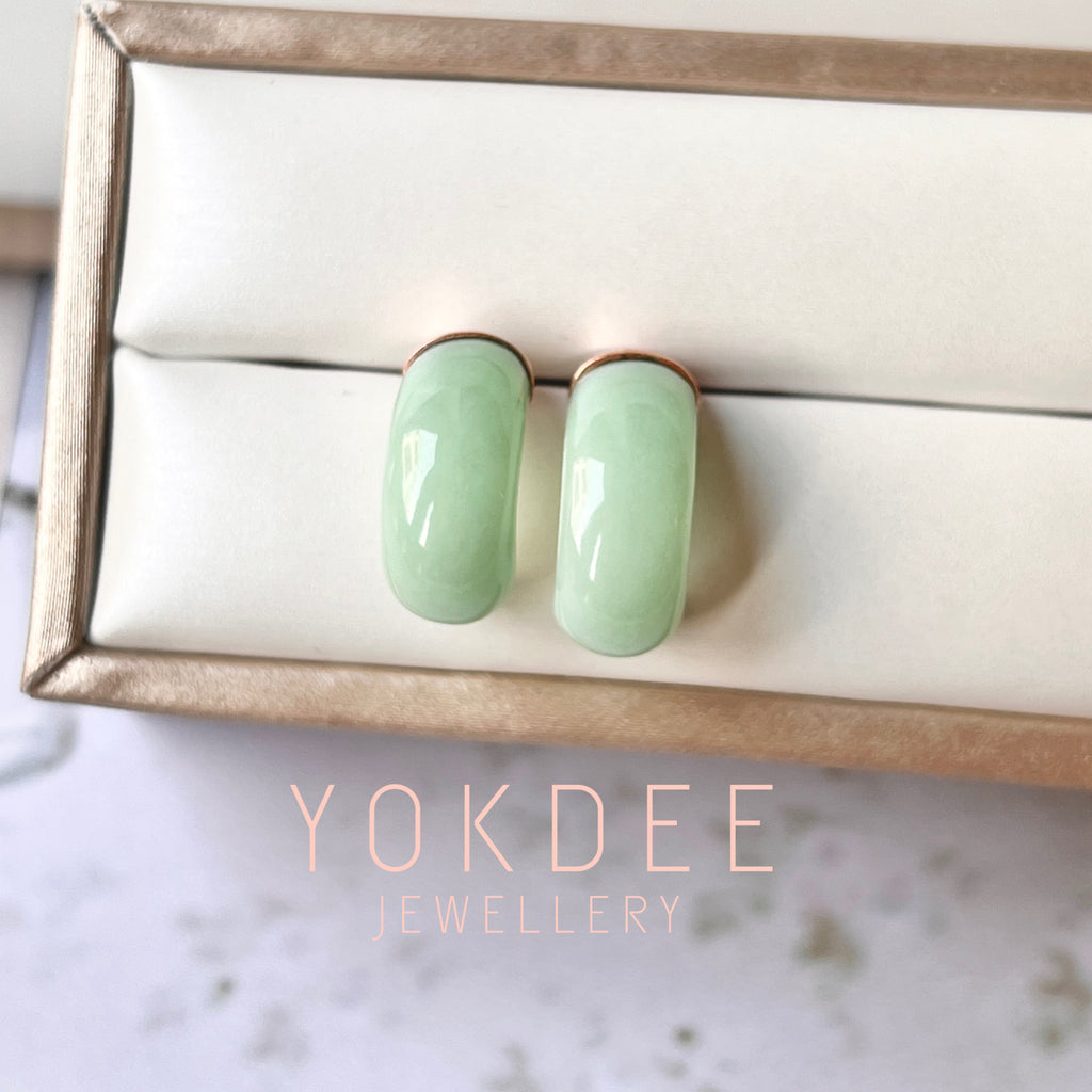 A-Grade Natural Green Jadeite Cloop Earring Studs No.180799