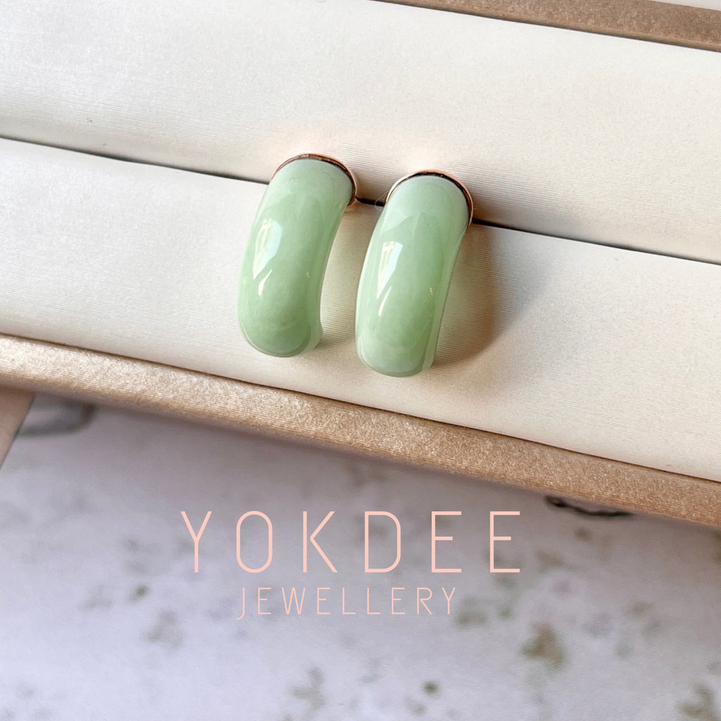 A-Grade Natural Green Jadeite Cloop Earring Studs No.180800