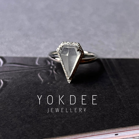Icy A-Grade Natural Jadeite Diamond Rock Cut Ring No.161313