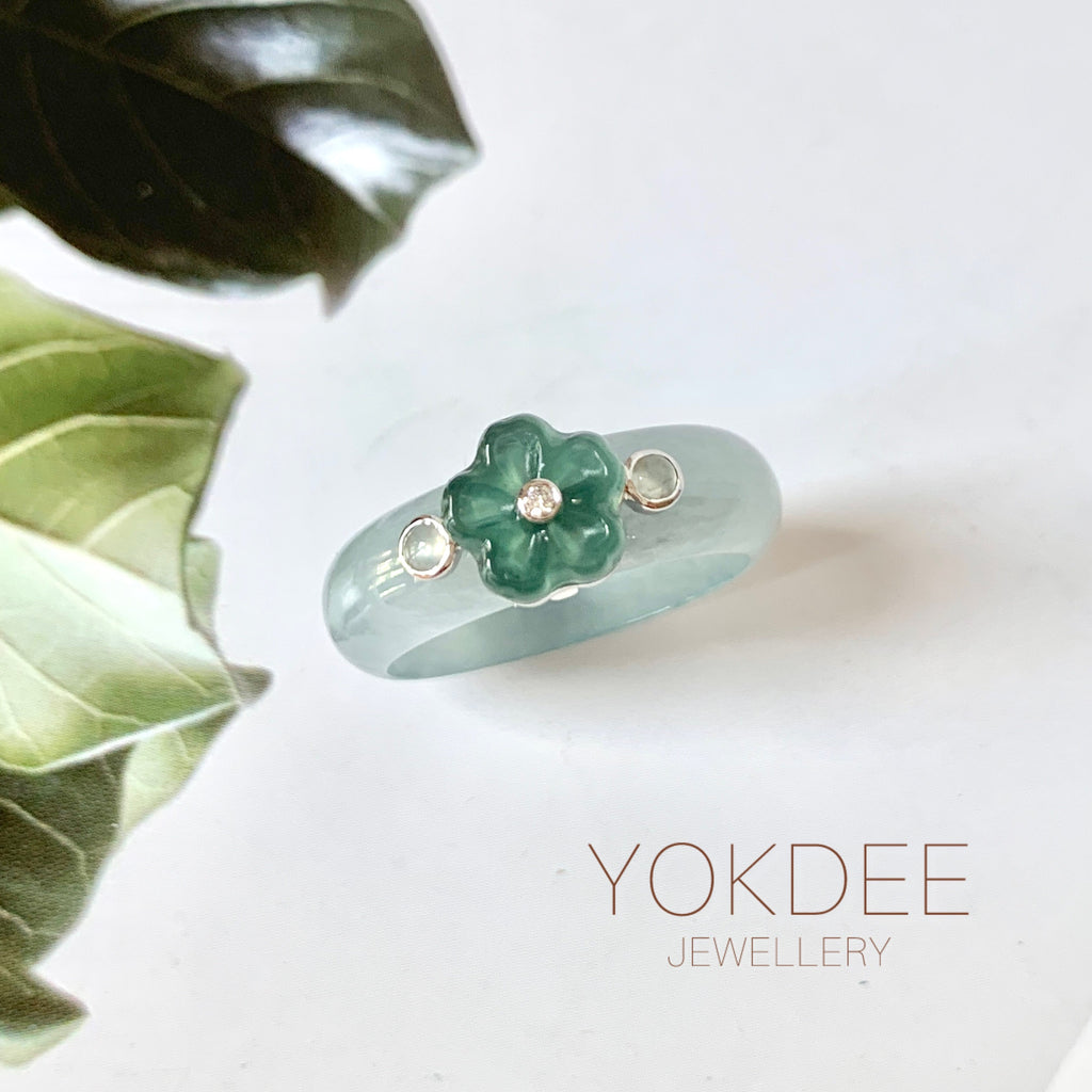 18.5mm A-Grade Natural Jadeite Joseon Dynasty Plum Blossom Ring (Maehwa) No.162426