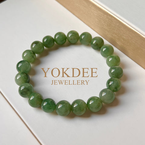 10.6mm A-Grade Natural Dark Green Jadeite Beaded Bracelet No.190440