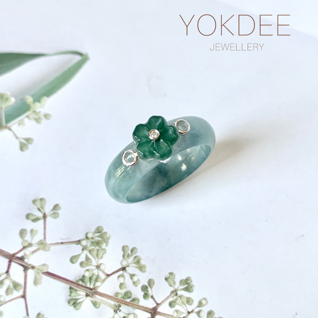 19.1mm A-Grade Natural Jadeite Joseon Dynasty Plum Blossom Ring (Maehwa) No.162427