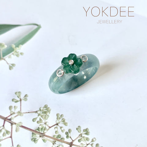 19.1mm A-Grade Natural Jadeite Joseon Dynasty Plum Blossom Ring (Maehwa) No.162427