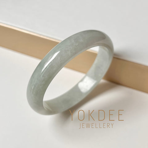 53.7mm A-Grade Natural Light Bluish Green Jadeite Modern Round Bangle No. 152005