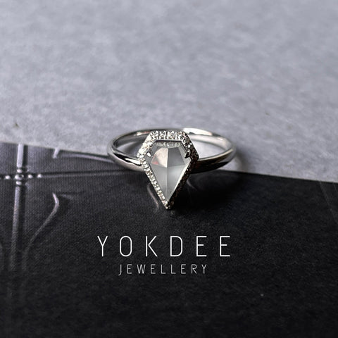 Icy A-Grade Natural Jadeite Diamond Rock Cut Ring No.161433