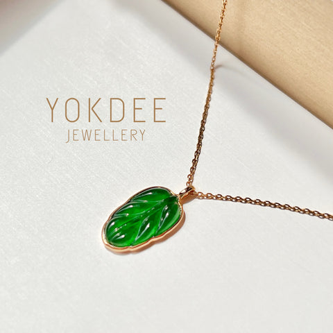 Icy A-Grade Imperial Green Jadeite Bespoke Leaf Pendant No.171810