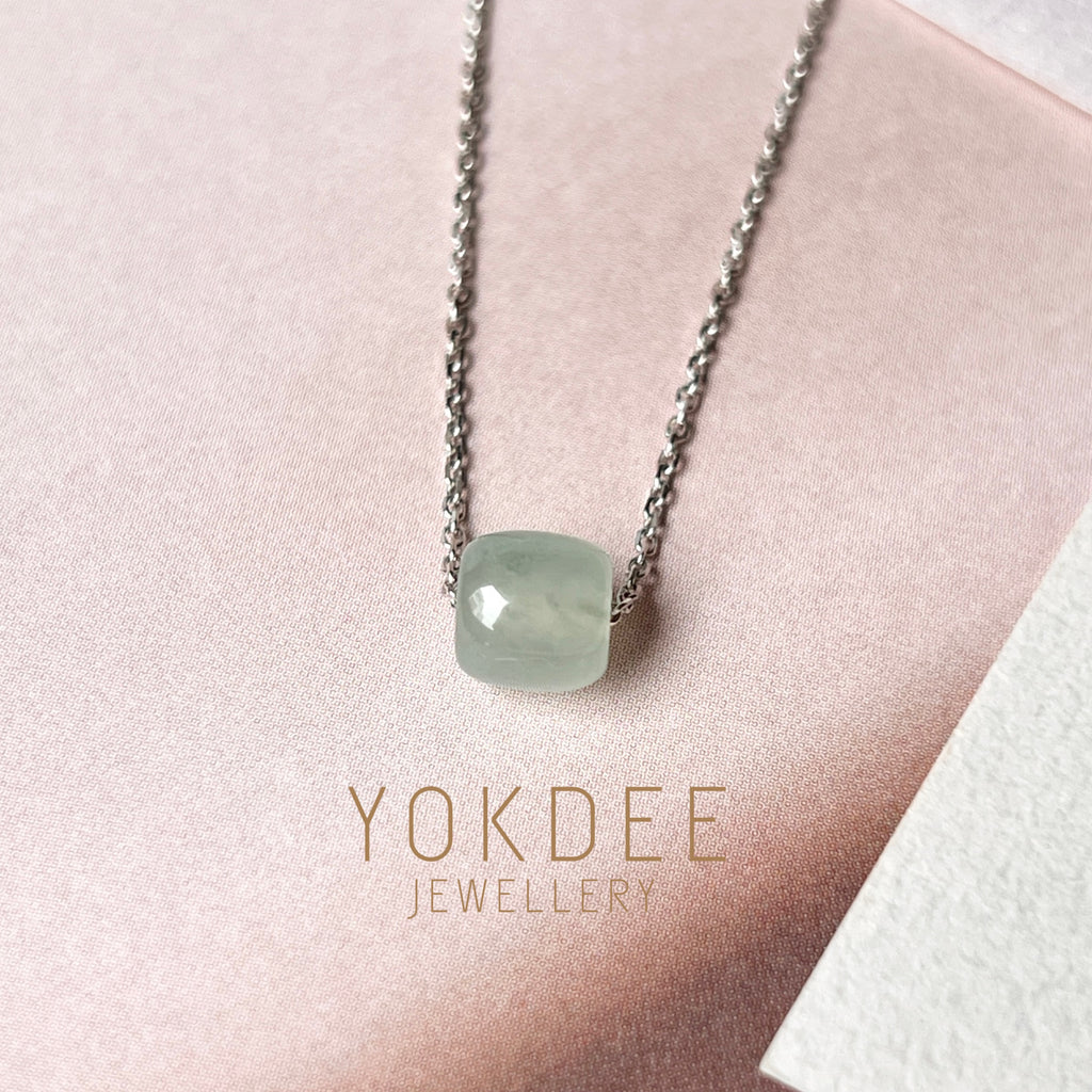 SOLD OUT: Icy A-Grade Natural Light Bluish Green Jadeite Barrel Pendant No. 172402