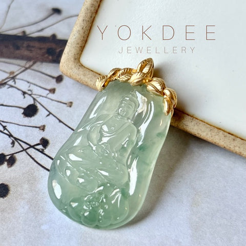 Icy A-Grade Natural Floral Jadeite Buddha Pendant No.172131