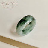 19.3mm A-Grade Natural Bluish Green Floral Jadeite Abacus Ring Band No.162454